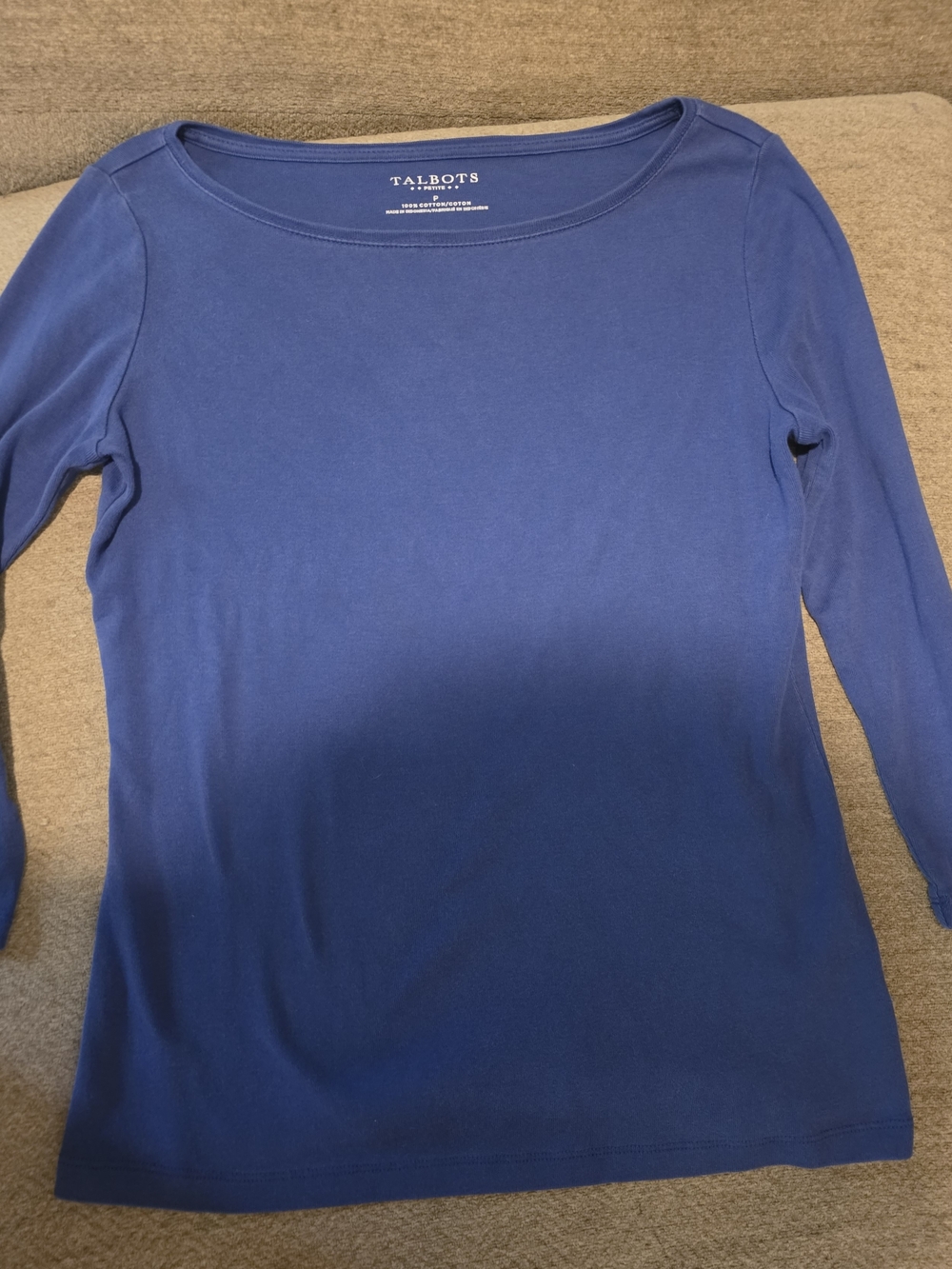 Talbots Petite Bateau Neck Tee With 3/4 Sleeves Size P